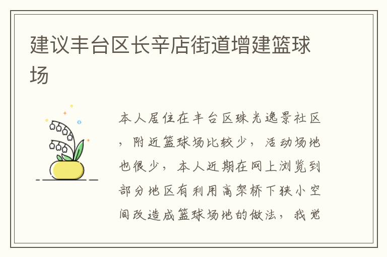 建議豐臺(tái)區(qū)長辛店街道增建籃球場(chǎng)