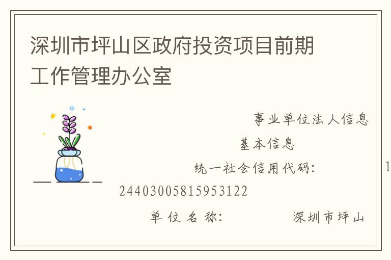 深圳市坪山區(qū)政府投資項(xiàng)目前期工作管理辦公室