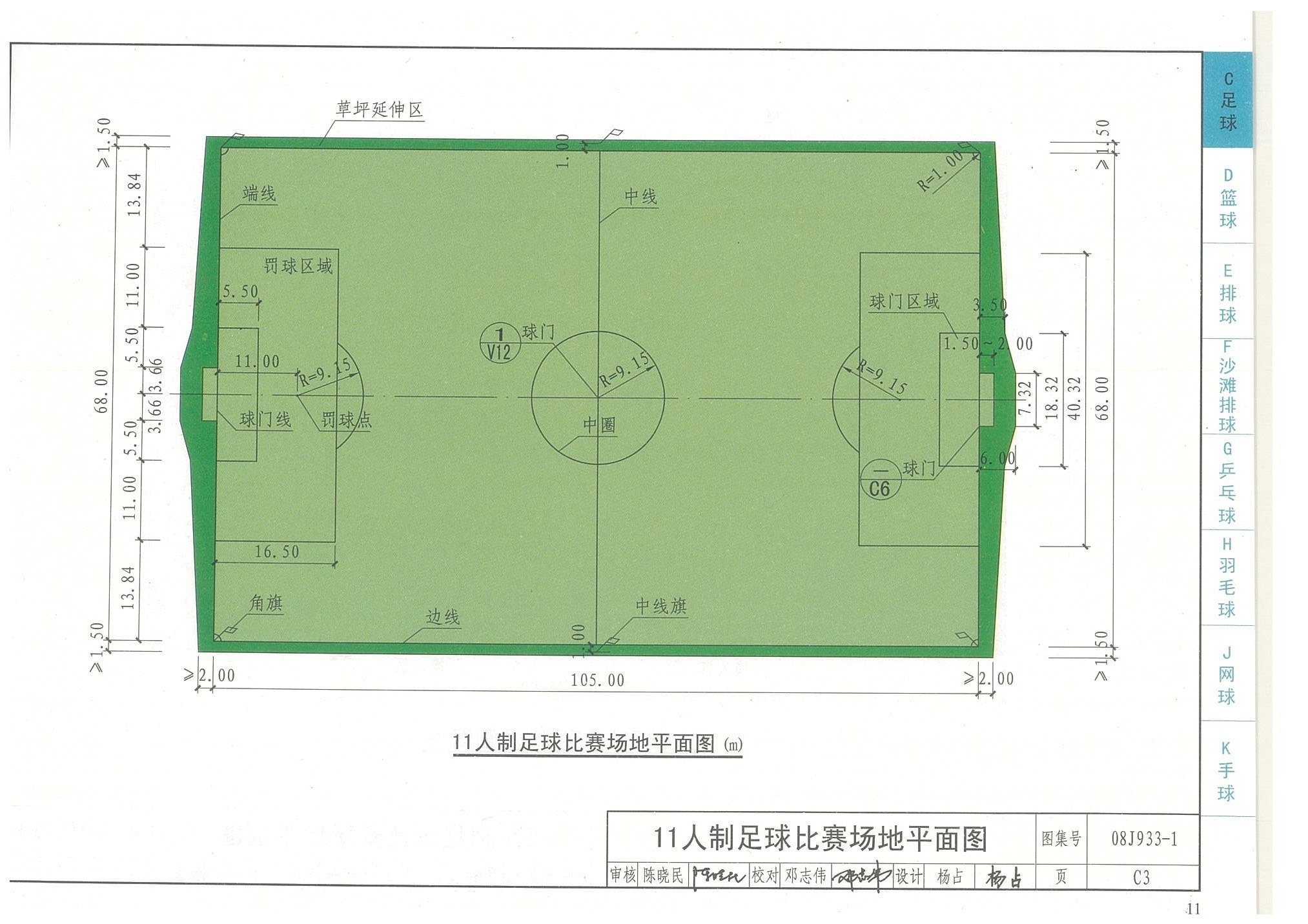 11人制足球比賽場地平面圖-國家建筑標(biāo)準(zhǔn)設(shè)計(jì)圖集08J933-1