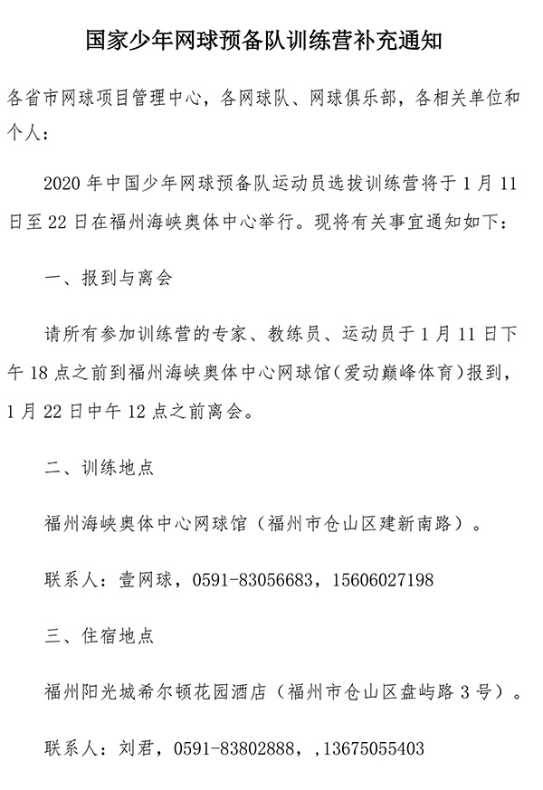 國(guó)家少年網(wǎng)球預(yù)備隊(duì)訓(xùn)練營(yíng)補(bǔ)充通知